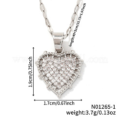 Elegant Brass Micro Pave Clear Cubic Zirconia Heart Pendant Necklaces&nbsp;IR4226-1
