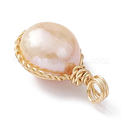 3Pcs Natural Cultured Freshwater Pearl Copper Wire Wrapped Pendants&nbsp;PALLOY-JF02201