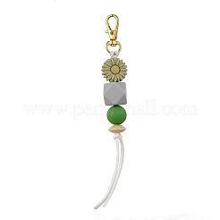 Sunflower Silicone & Natural Wood Beads Pendant Decorations&nbsp;HJEW-JM03080
