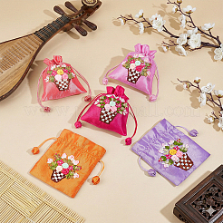 5Pcs 5 Colors 3D Floral Embroidery Polyester Drawstring Bags&nbsp;ABAG-PH0001-89