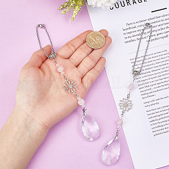 2Pcs Glass Teardrop & Alloy Flower Pendant Decorations&nbsp;HJEW-WH00108