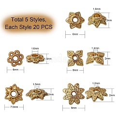 100Pcs 5 Styles Multi-Petal Alloy Bead Caps&nbsp;PALLOY-SZ0001-32