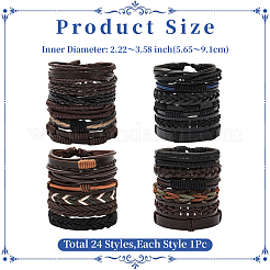 24Pcs 24 Style Adjustable Braided Imitation Leather Cord Bracelets Set for Men&nbsp;BJEW-WH20009-25