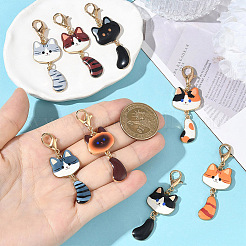 8Pcs Cat Shape Alloy Enamel Pendant Decorations&nbsp;HJEW-YW00547