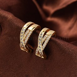 Rack Plating Brass Micro Pave Clear Cubic Zirconia Cuff Earrings for Women&nbsp;EJEW-C125-24C-G