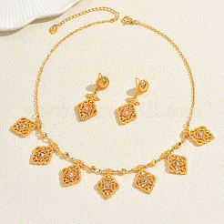 Vintage Ethnic Style Alloy Zircon Hollow Floral Filigree Charm Necklace & Stud Earring Sets for Women&nbsp;JI8843
