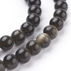 Natural Golden Sheen Obsidian Beads Strands&nbsp;G-C076-6mm-5