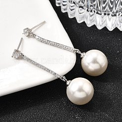 925 Sterling Silver Clear Cubic Zirconia Round Dangle Stud Earrings&nbsp;EJEW-L300-06P