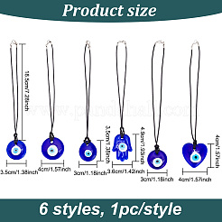 6Pcs 6 Styles Turkish Blue Evil Eye Glass Pendants Decorations&nbsp;HJEW-GO0001-05