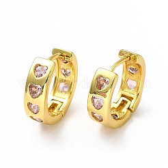 Pink Cubic Zirconia Heart Hoop Earrings&nbsp;EJEW-H093-13G