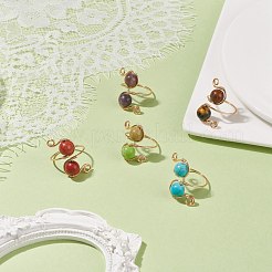 Round Gemstone Braided Open Cuff Ring&nbsp;RJEW-JR00491
