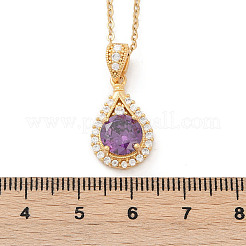 Teardrop Brass Micro Pave Cubic Zirconia Pendant Neckalces&nbsp;NJEW-C076-23G