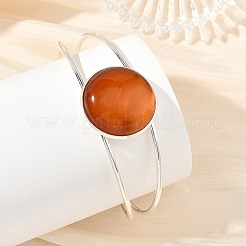 Natural Mixed Gemstone Flat Round Brass Hollow Cuff Bangles for Women&nbsp;BJEW-JB14330-01