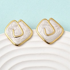 Rhombus 201 Stainless Steel Enamel Stud Earrings&nbsp;EJEW-Z151-12G-01