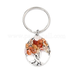 Natural Carnelian Chip & Alloy Tree of Life Pendant Keychain&nbsp;KEYC-JKC00648-04