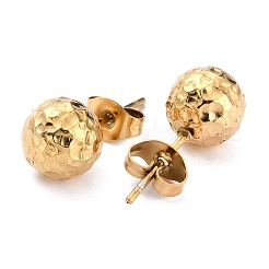 Ion Plating(IP) Textured Round Bead 304 Stainless Steel Stud Earring Findings&nbsp;X-EJEW-O104-01G