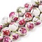 Handmade Flower Printed Porcelain Ceramic Beads Strands, Round, Old Rose, 10mm, Hole: 2mm, about 35pcs/strand, 13.5 inch