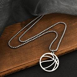 201 Stainless Steel Laser Cut Basketball Pendant Box Chain Necklaces for Women Men&nbsp;NJEW-Q004-04P