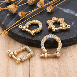 4Pcs 4 Style Brass Micro Pave Clear Cubic Zirconia D-Ring Anchor Shackle Clasps&nbsp;ZIRC-PJ0001-02