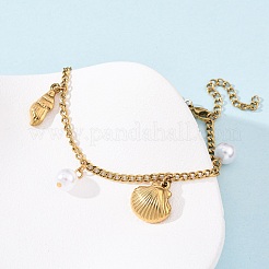 Conch & Shell Shape 304 Stainless Steel Charm Bracelets&nbsp;BJEW-F519-02A-G