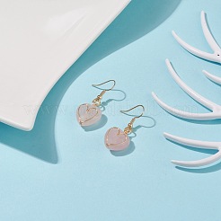Natural Rose Quartz Heart Dangle Earrings&nbsp;EJEW-JE04948-01