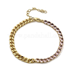 Brass Micro Pave Cubic Zirconia Square Link Chain Bracelets&nbsp;BJEW-L460-005G-01