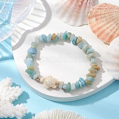 Natural Flower Amazonite Chip Beaded Stretch Bracelets&nbsp;BJEW-JB10689-03
