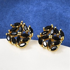 Brass Micro Pave Cubic Zirconia Stud Earrings&nbsp;KK-F358-02G-03