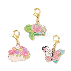 3Pcs 3 Styles Alloy Enamel Flower Pendant Decoration for Bag Ornaments&nbsp;HJEW-JM03916
