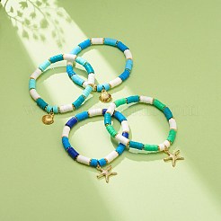 4Pcs 4 Style Handmade Polymer Clay Heishi Surfer Stretch Bracelets Set&nbsp;BJEW-JB08638