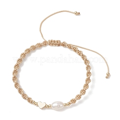 Natural Cultured Freshwater Pearl & Brass & 304 Stainless Steel Beads Braided Bead Bracelets for Women&nbsp;BJEW-JB13109-01