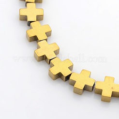 Greek Cross Electroplate Non-magnetic Synthetic Hematite Beads Strands&nbsp;G-P046-06E