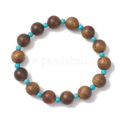 Wood & Synthetic Turquoise Beaded Stretch Bracelets for Women&nbsp;BJEW-TA00729