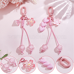 2Pcs 2 Styles Flower Heart Plastic & Waxed Cord Pendant Decorations&nbsp;HJEW-SP0001-70