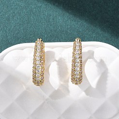 Oval Brass Micro Pave Clear Cubic Zirconia Hoop Earrings&nbsp;EJEW-G458-01G