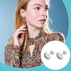 Flat Round 304 Stainless Steel Stud Earring Settings&nbsp;STAS-UN0060-72A