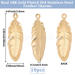 10Pcs 304 Stainless Steel Feather Pendants&nbsp;STAS-BBC0009-99