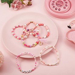 8Pcs 8 Style Love Word Polymer Clay Heishi Beaded Stretch Bracelets Set for Teen Girl Women&nbsp;BJEW-SZ0001-79