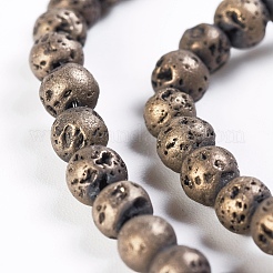 PVD Vacuum Plating Electroplated Natural Lava Rock Bead Strands&nbsp;G-P363-A