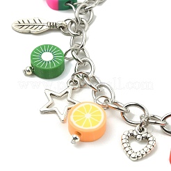 Polymer Clay Fruit Theme & Alloy Charm Bracelet&nbsp;BJEW-TA00379