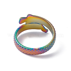 Ion Plating(IP) 304 Stainless Steel Ring Arowana Fish Wrap Open Cuff Ring for Women&nbsp;RJEW-C045-21M