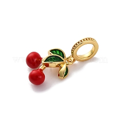 Brass Enamel Red Cherry European Dangle Charms&nbsp;KK-F894-06G