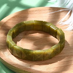 Square Natural Southern Jade Beads Stretch Bracelets for Women Men&nbsp;BJEW-C097-06R