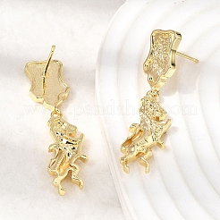 Horse Brass Dangle Stud Earrings&nbsp;EJEW-D352-03G-02