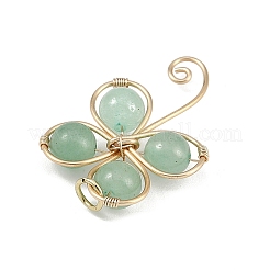 Copper Wire Wrapped Natural Green Aventurine Shamrock Pendants&nbsp;PALLOY-JF02945-02