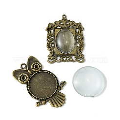 DIY Blank Owl/Round Glass & Tibetan Style Alloy Pendant Making Kits&nbsp;DIY-FS0006-11