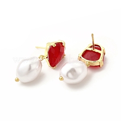 Teardrop Rack Plating Brass Glass Dangle Stud Earrings for Women&nbsp;EJEW-H091-30G