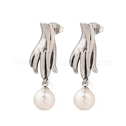 316 Surgical Stainless Round with Hand Stud Earrings&nbsp;EJEW-C160-08P