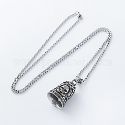 Hip Hop 304 Stainless Steel Skull Guardian Bell Pendant Necklaces for Biker&nbsp;NI7223