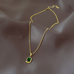Alloy Emerald Rhinestone Rectangle Pendant Necklaces for Women&nbsp;FS-WGB43D7-01